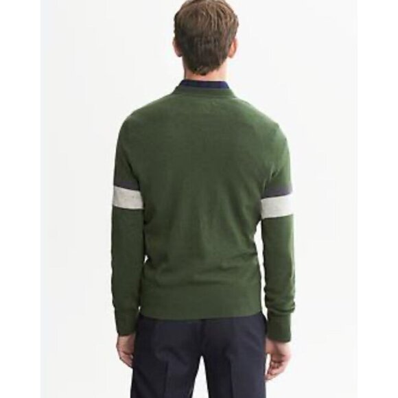 Banana Republic Mens Merino Wool Striped On Sleeves Sweater Army Green Sz Large - Picture 9 of 9